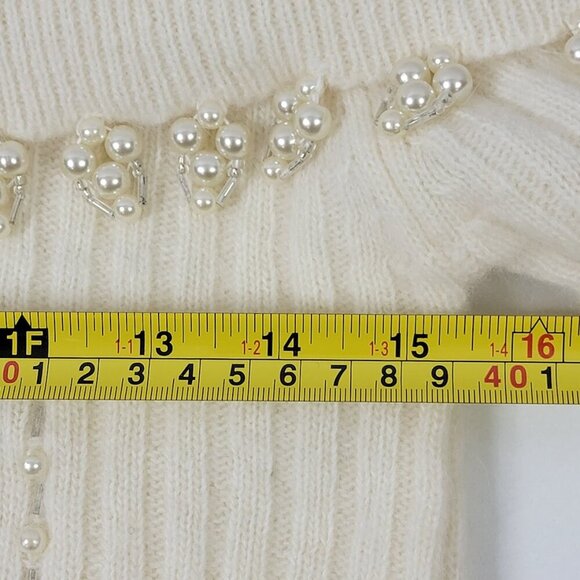 Vintage Pappagallo Beaded Pearl Off-Shoulder Sweater | Angora Wool Blend - Picture 10 of 11